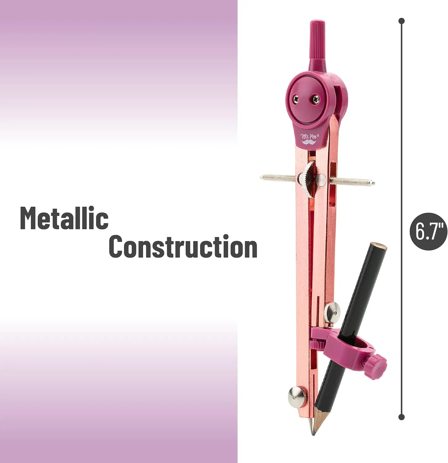 Rose Gold Drawing Compass for Geometry, Draws Up to 11 Inches