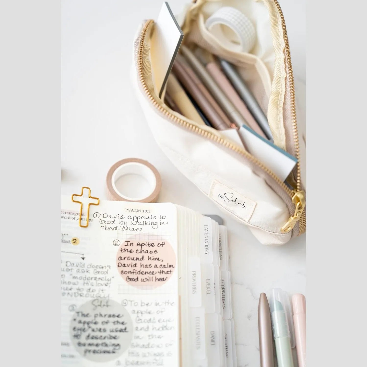 Selah Bible Journaling Kit with No-Bleed Pens, Gel Highlighters, Tabs, Washi Tape & Stickers