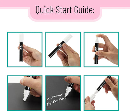 White Chalk Markers (8 Pack) with Reversible Tip - Erasable
