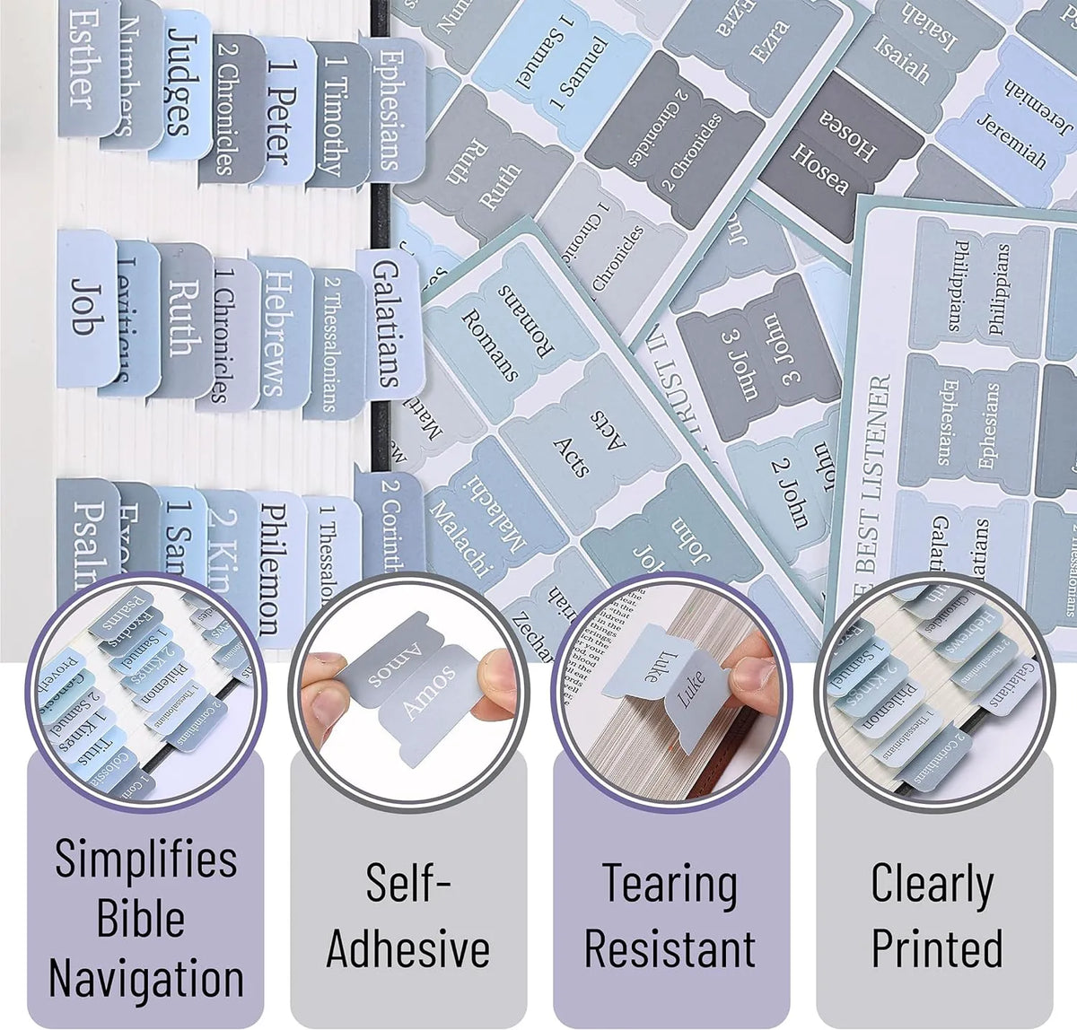 Mr. Pen Bible Tabs - 75 Laminated Index Tabs for Women and Men, Study Bible Book Tabs, Durable Bible Labels