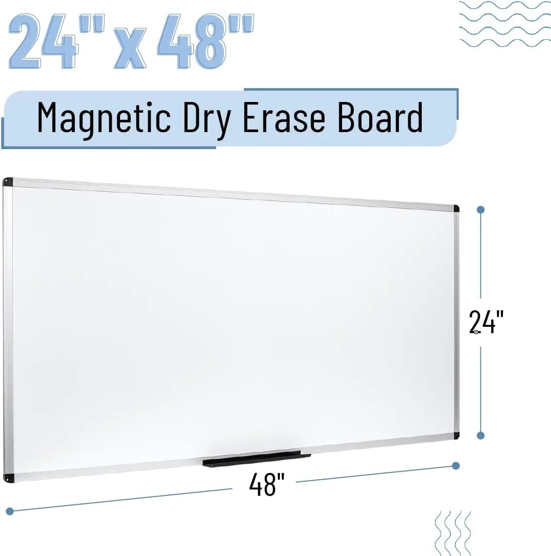 Magnetic Dry Erase Board for Wall, 24" x 48", with Tray