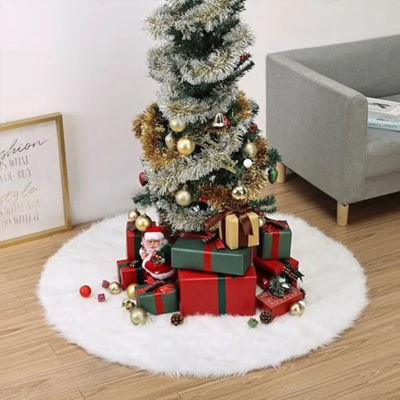 Mr. Pen Christmas Tree Skirt, 36 Inch, White Faux Fur