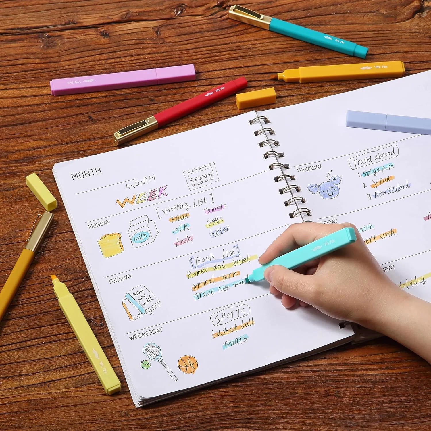 Aesthetic Highlighters & Ballpoint Pens, 12 Pack
