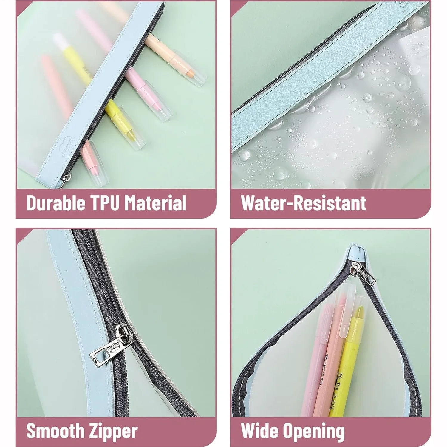 Clear Pencil Pouches (3-Pack) - Transparent TPU Zipper Bags for School, Travel & Makeup