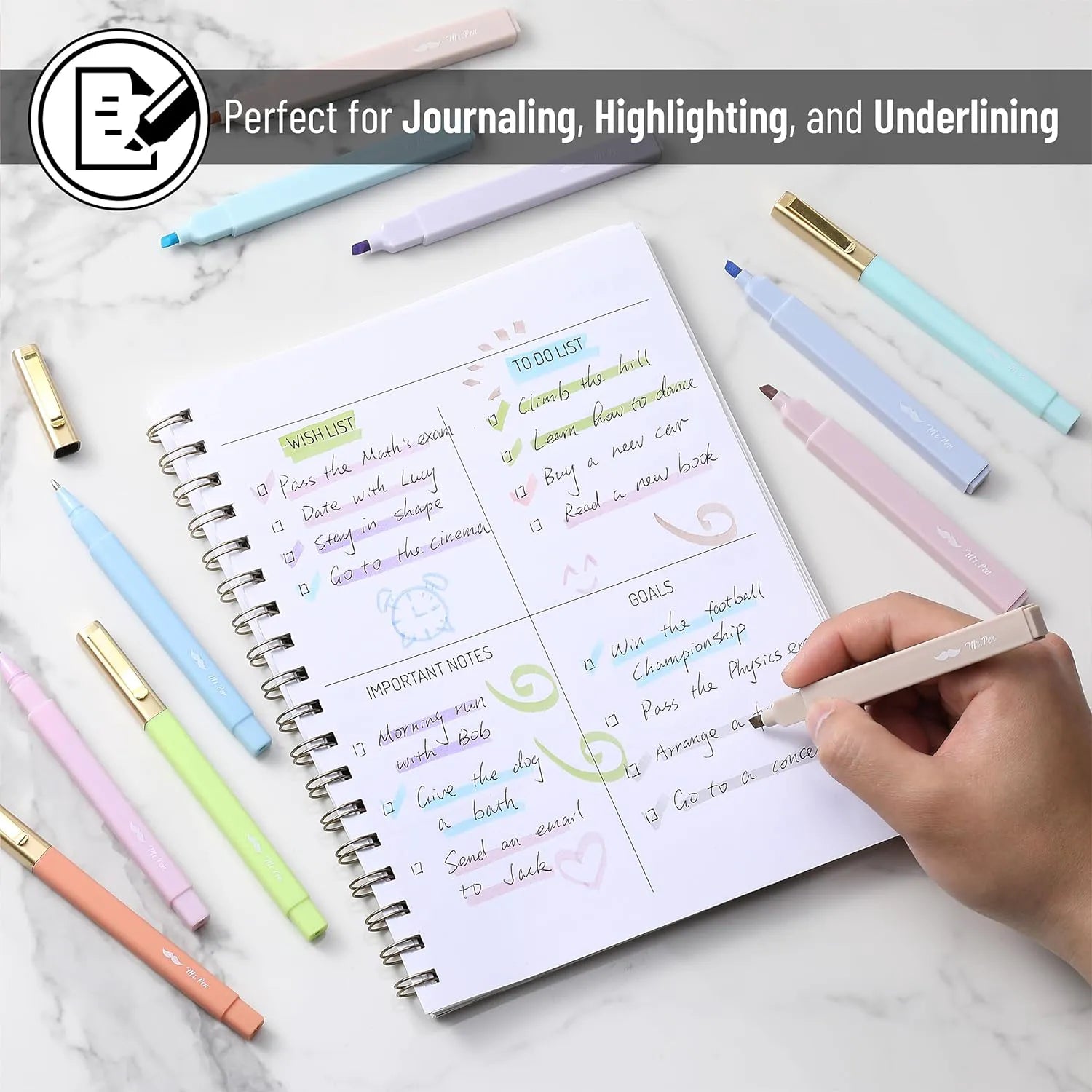 16 Pack No-Bleed Bible Highlighters & Pens, Pastel Colors, Black Ink, Aesthetic Design