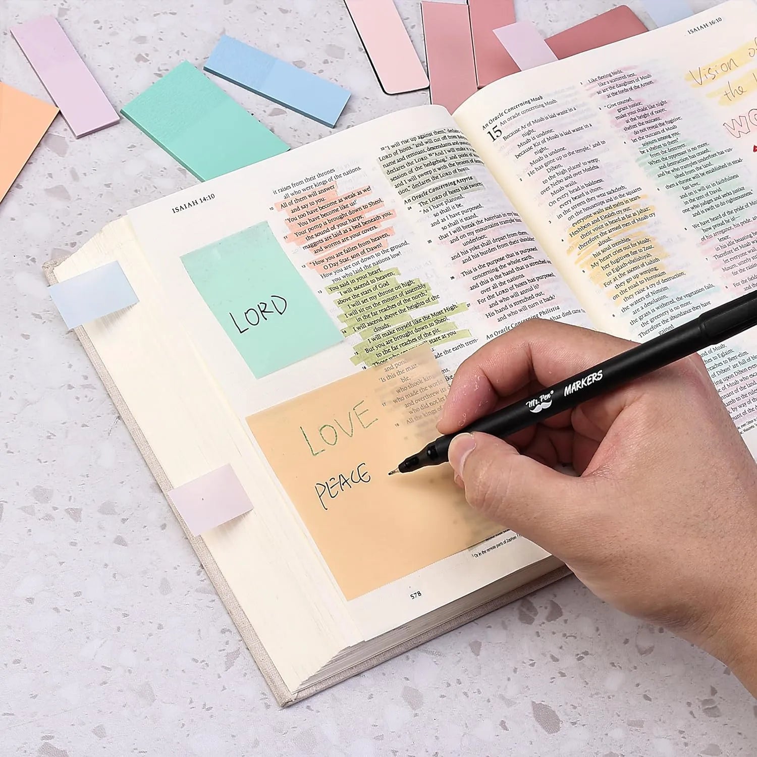 Bible Journaling Kit with No-Bleed Highlighters, Pens, Tabs, Prayer Cards, Sticky Notes, and Pencil Case