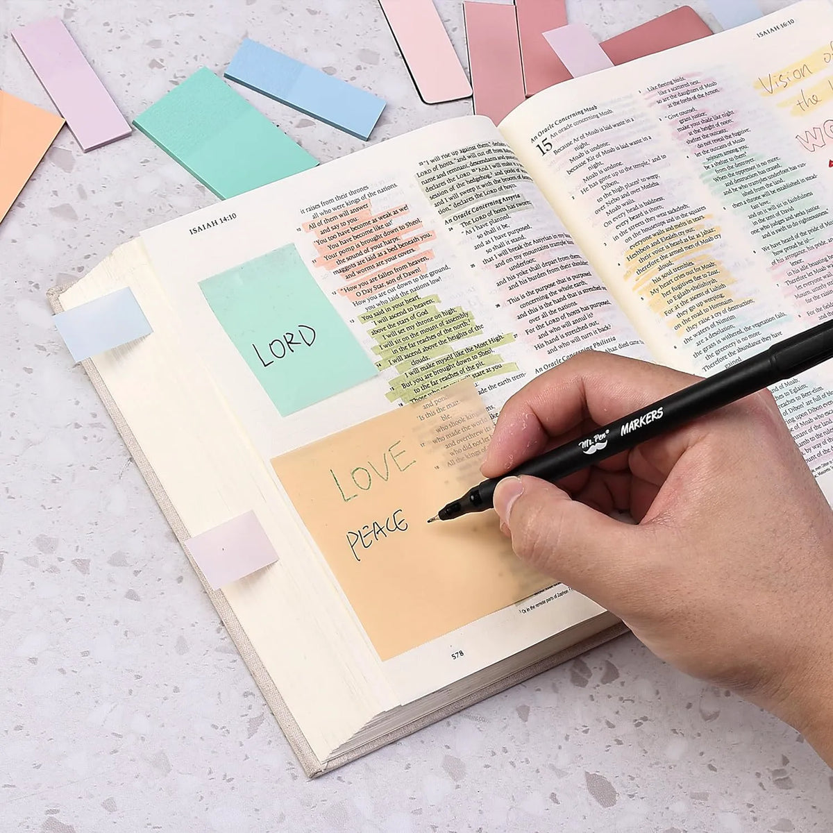 Bible Journaling Kit with No-Bleed Highlighters, Pens, Tabs, Prayer Cards, Sticky Notes, and Pencil Case