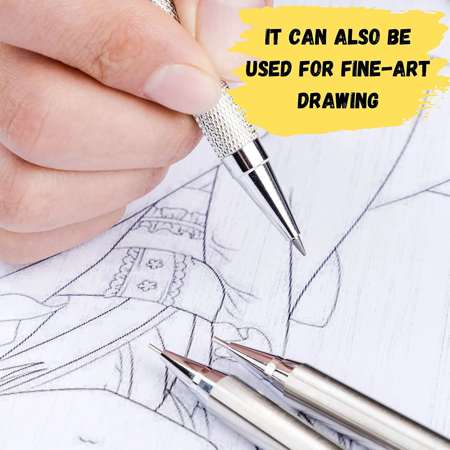 Metal Mechanical Pencil Set with Lead & Eraser Refills, 5 Sizes (0.3, 0.5, 0.7, 0.9, 2mm) for Drafting, Sketching, Architecture & Drawing