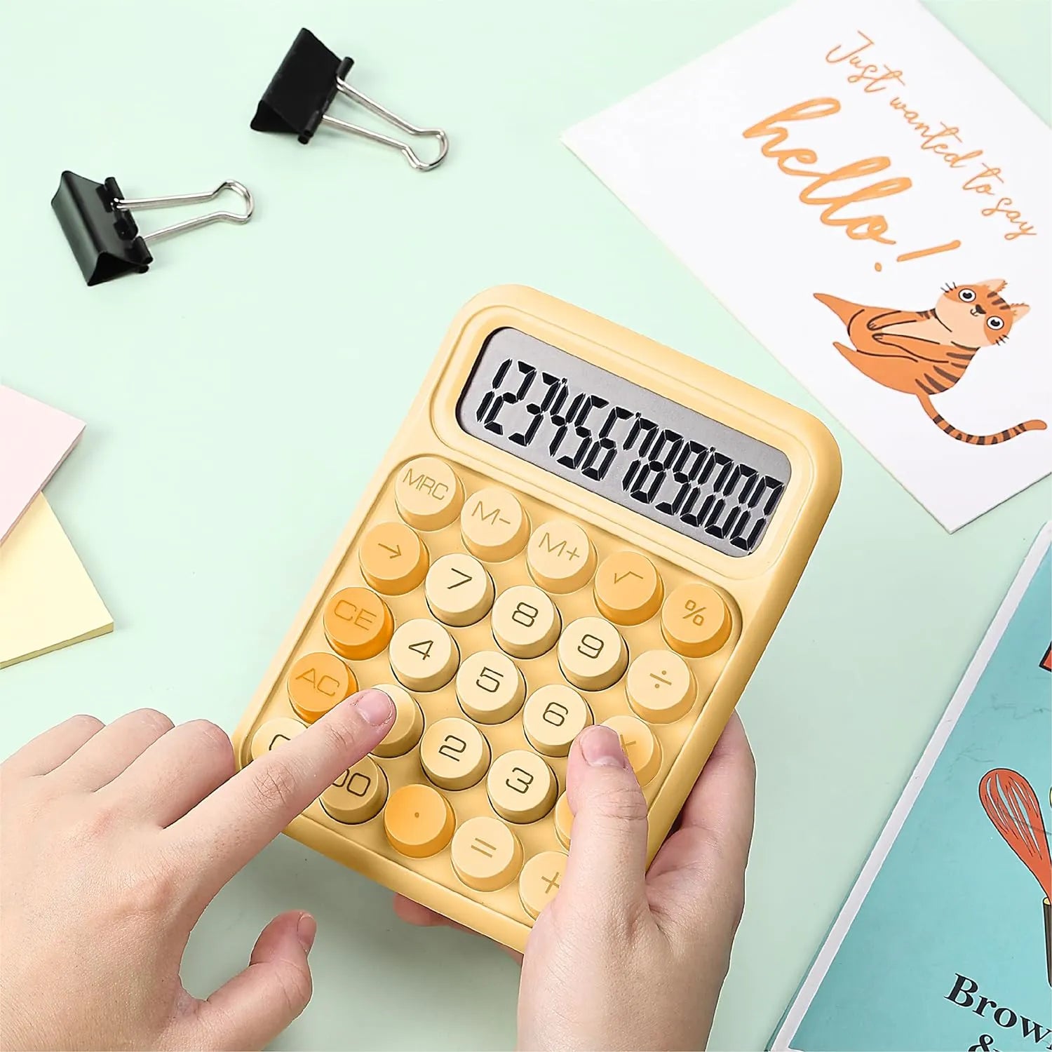 Large LCD 12-Digit Mechanical Calculator with Big Buttons, Orange