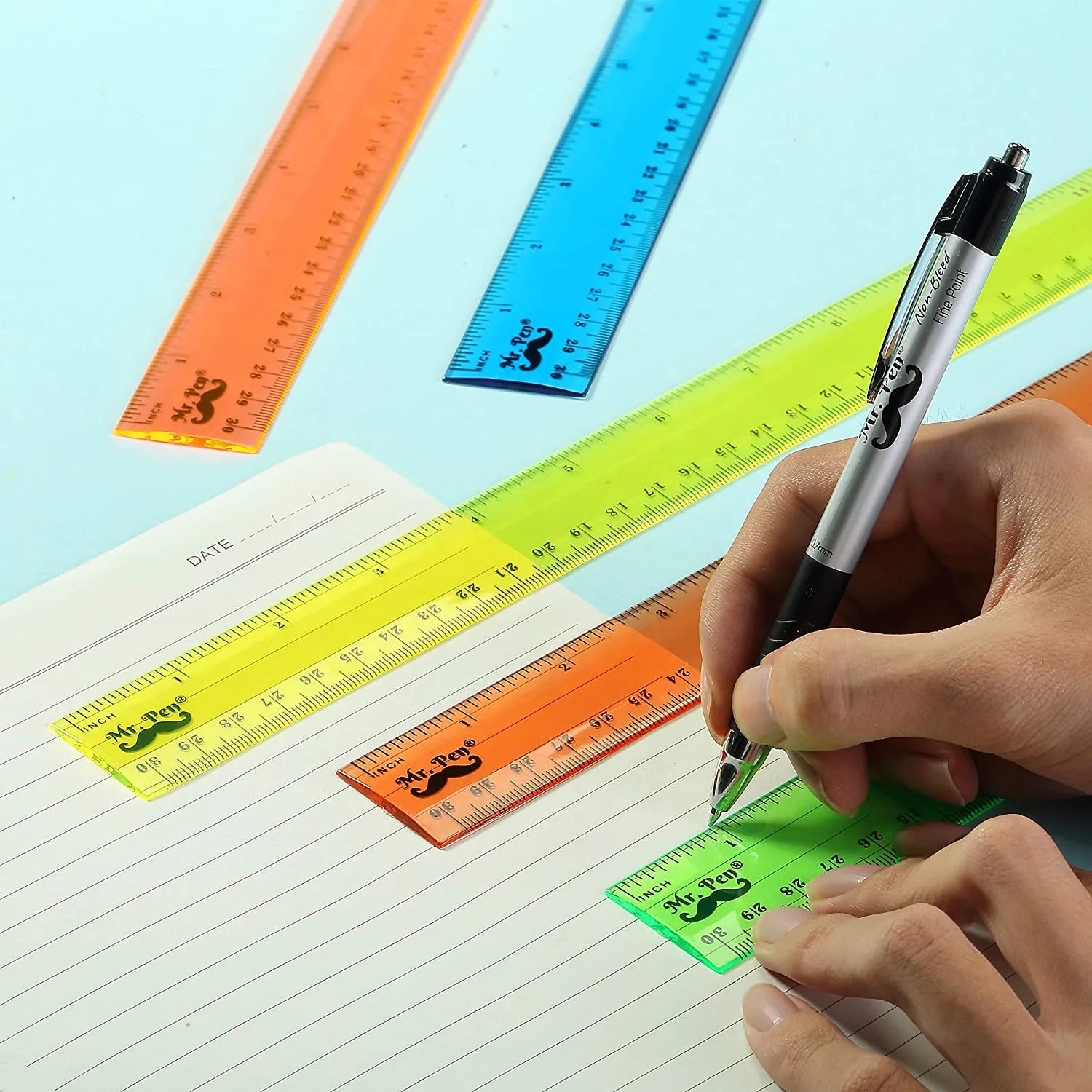 Kids Ruler 12 Inch (6 Pack) - Assorted Colors, Inches & cm, Clear