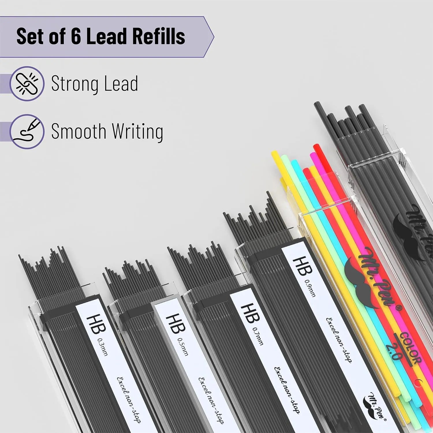 Metal Mechanical Pencil Set with Leather Case, 5 Sizes, HB Leads