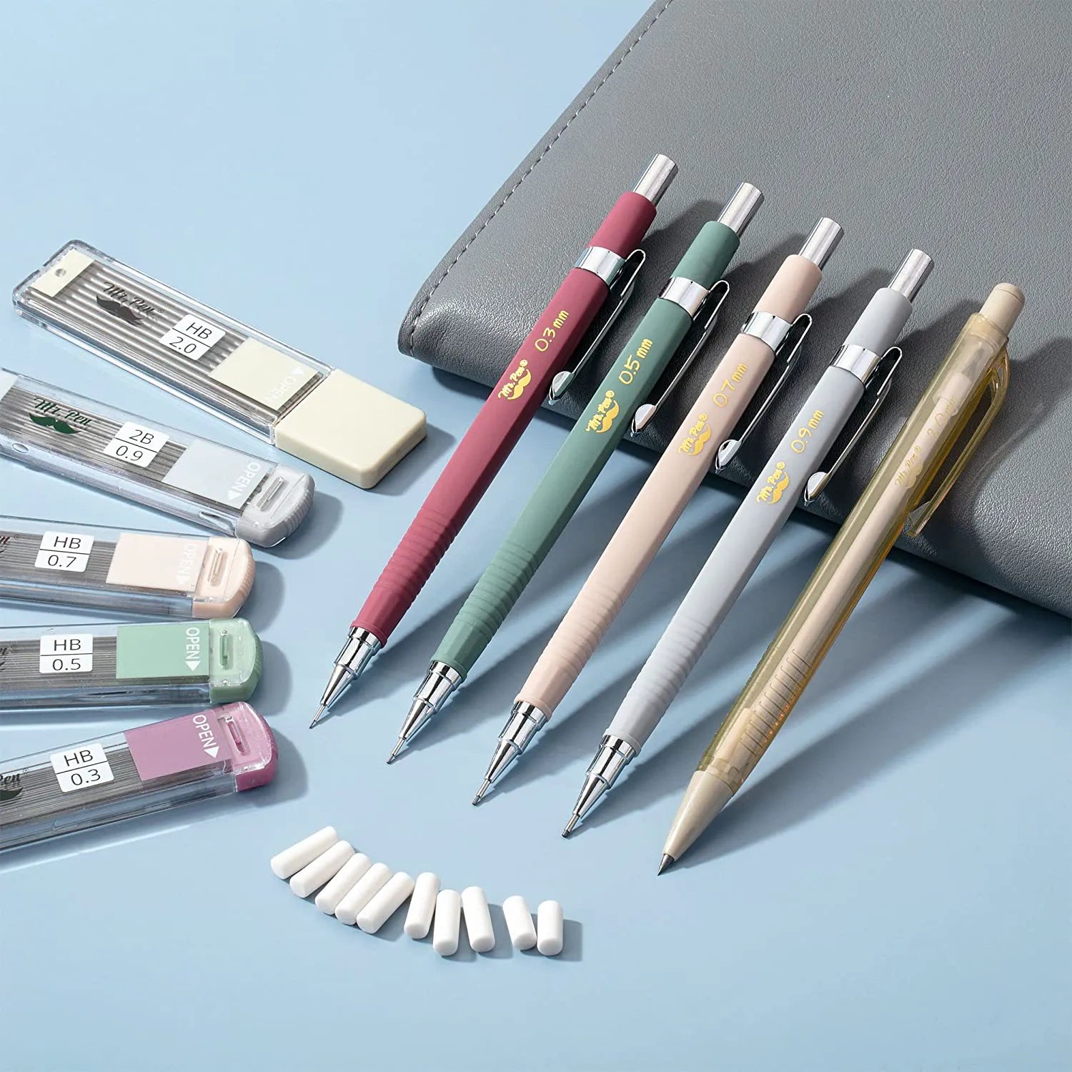 Vintage Mechanical Pencil Set - 5 Sizes with HB Leads