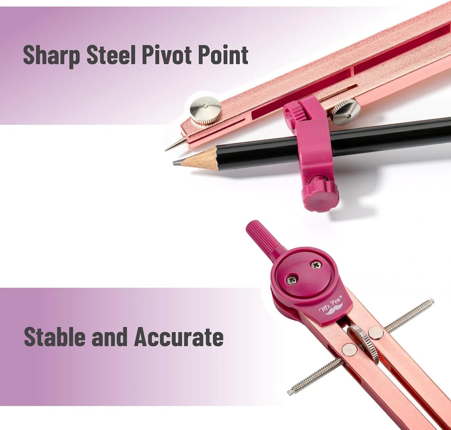 Rose Gold Drawing Compass for Geometry, Draws Up to 11 Inches