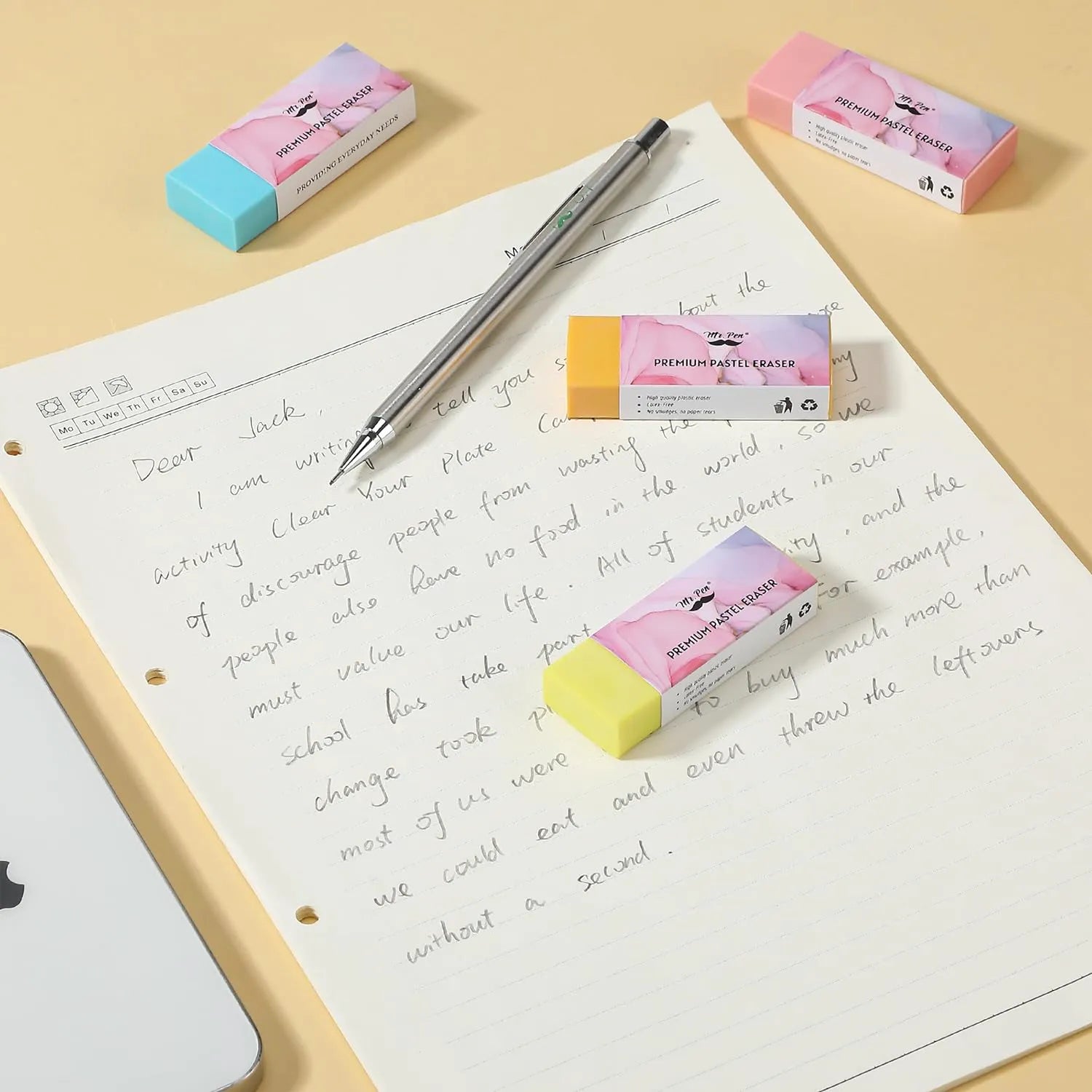 Large School Pencil Eraser (10 Pack) - Bright Colors