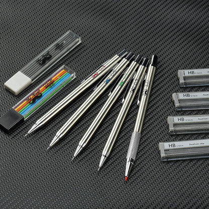 Metal Mechanical Pencil Set with Lead & Eraser Refills, 5 Sizes (0.3, 0.5, 0.7, 0.9, 2mm) for Drafting, Sketching, Architecture & Drawing