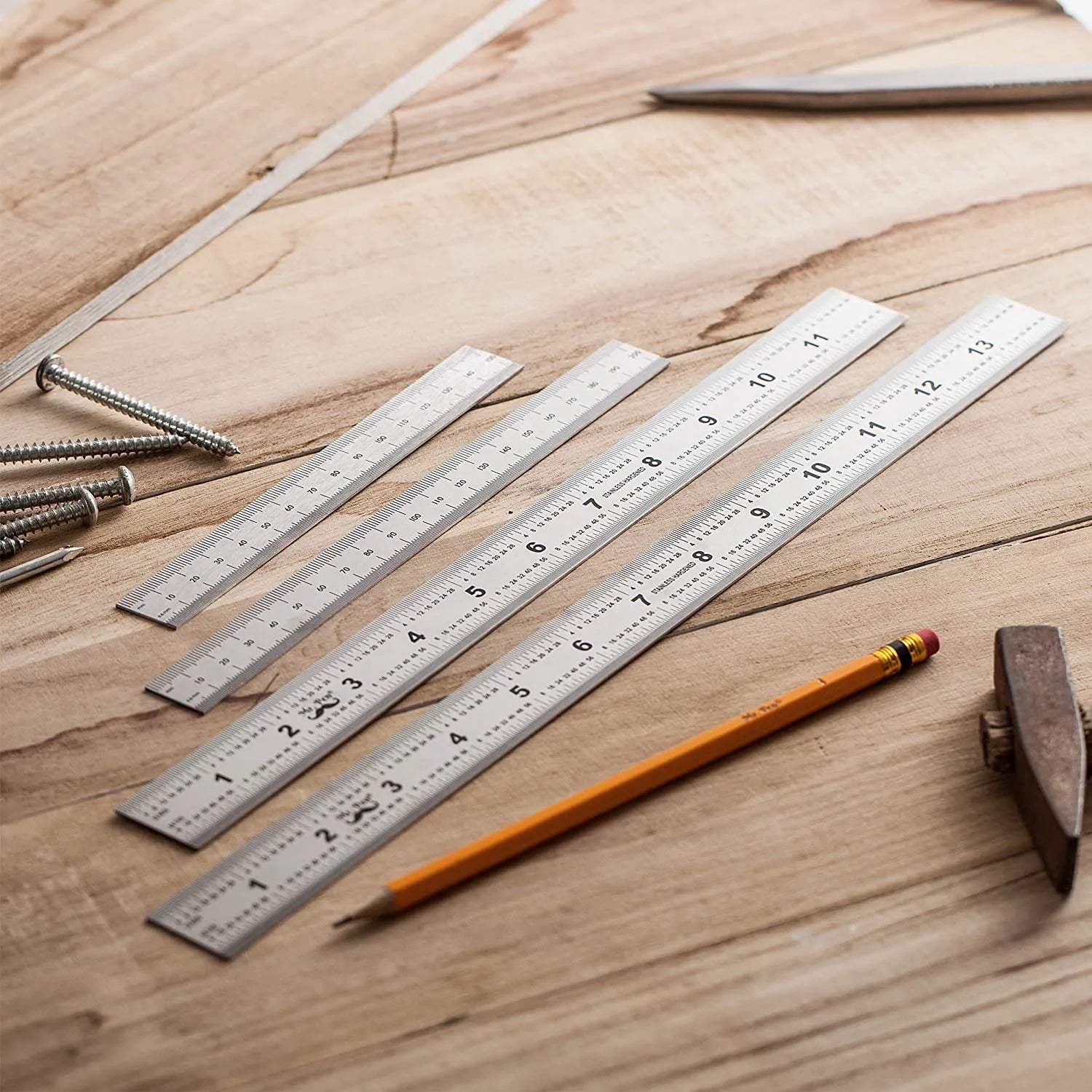 Stainless Steel Ruler Set (4-Pack) - 6, 8, 12, 14 Inches