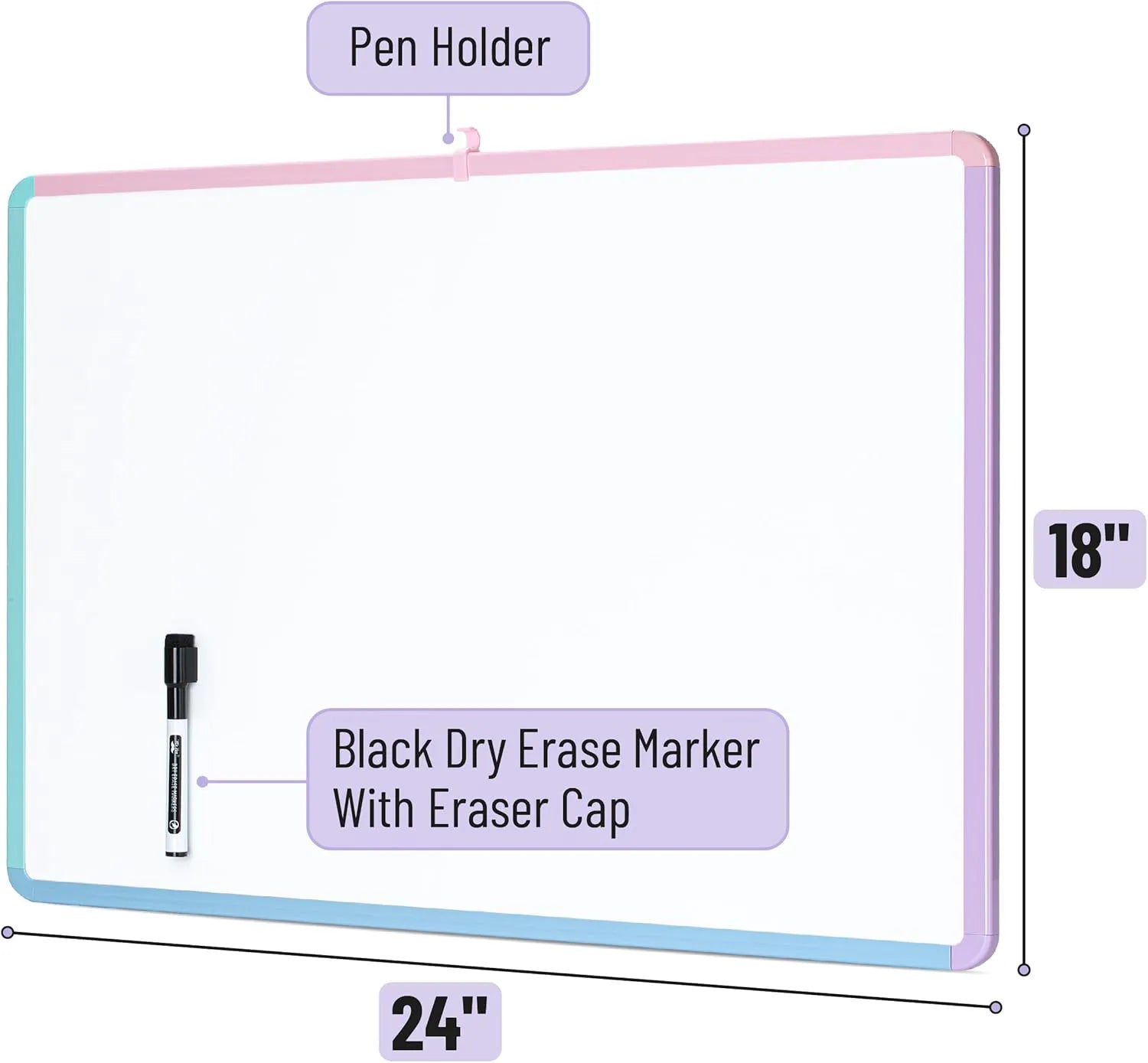 Colorful Framed Dry Erase Board for Wall, 18" x 24", Includes Marker