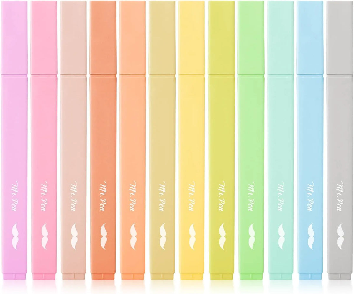 Macaron Aesthetic Highlighters (12 Pack) - No Bleed Chisel Tip Assorted Colors for Bible & Study
