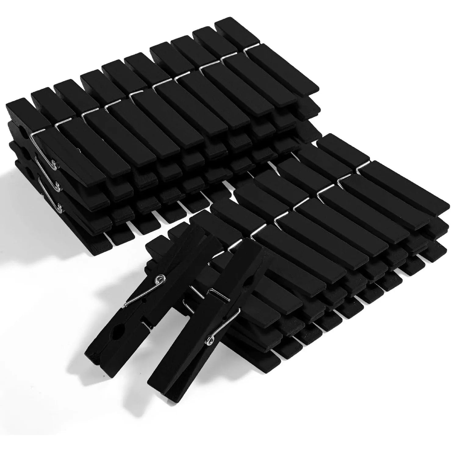 Wooden Clothespins (50-Pack, 2.9 Inches) - Strong Grip, Black Finish