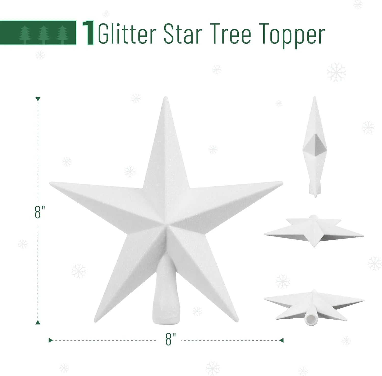 Mr. Pen Glitter Star Tree Topper, 8-Inch, White Star Christmas Tree Topper