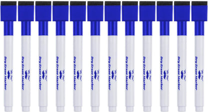 Blue Fine Tip Magnetic Dry Erase Markers (12 Pack) with Cap Eraser