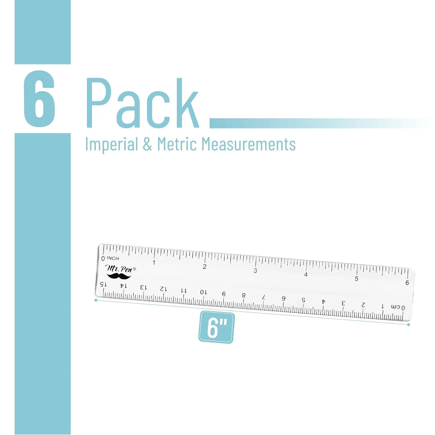 6-Inch Clear Plastic Ruler (6-Pack) with Dual Metric & Imperial Scales