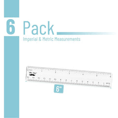 6-Inch Clear Plastic Ruler (6-Pack) with Dual Metric & Imperial Scales