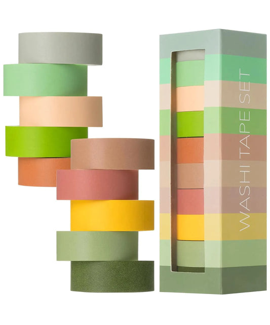 Decorative Washi Tape Set - 10 Pack, 0.6 Inch Wide, Assorted Colors