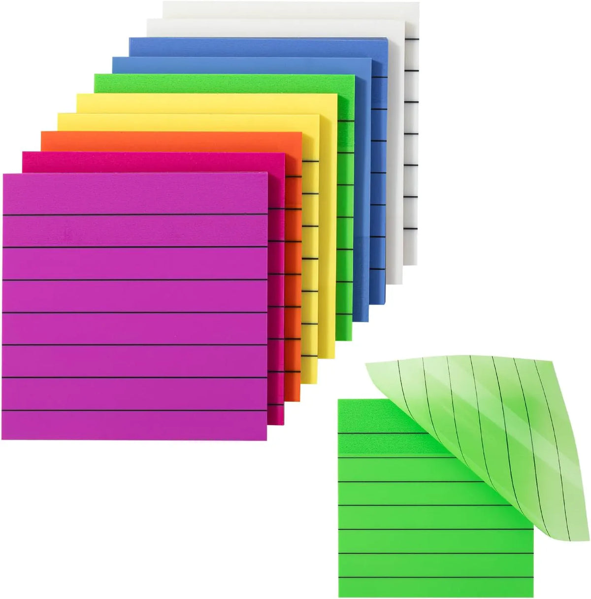 Lined Transparent Sticky Notes 3x3, 10 Pads, 500 Sheets