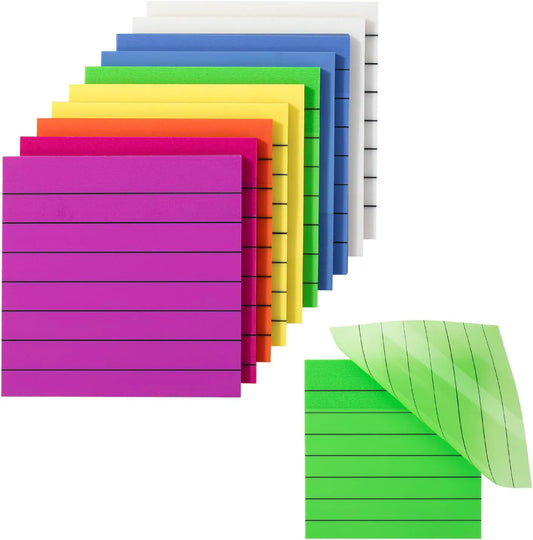 Lined Transparent Sticky Notes 3x3, 10 Pads, 500 Sheets
