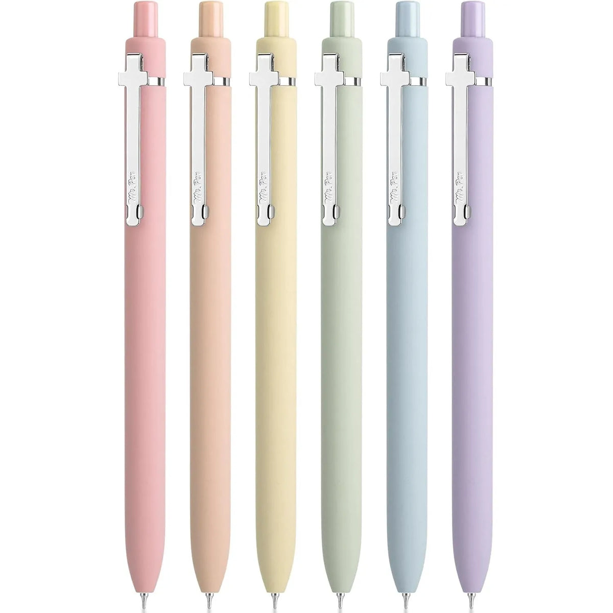 Mr. Pen Retractable Gel Pens, 6 Pack, 0.5 mm Black Ink, Soft Pastel Barrel with Silver Clip