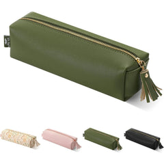 Cute Aesthetic Small Pencil Pouch in Green PU Leather