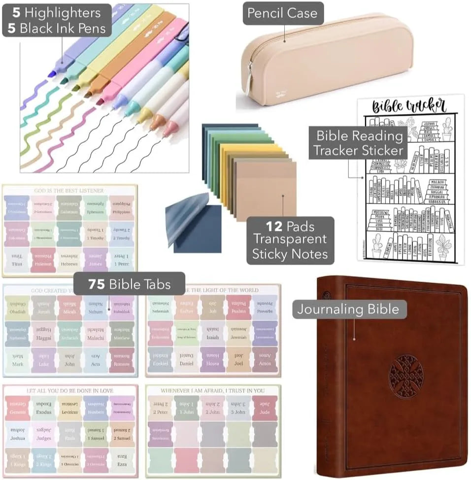 Mr. Pen ESV Journaling Bible Kit for Women with Aesthetic Highlighters, Gel Pens, Tabs, Sticky Notes, Reading Tracker, and Pencil Case