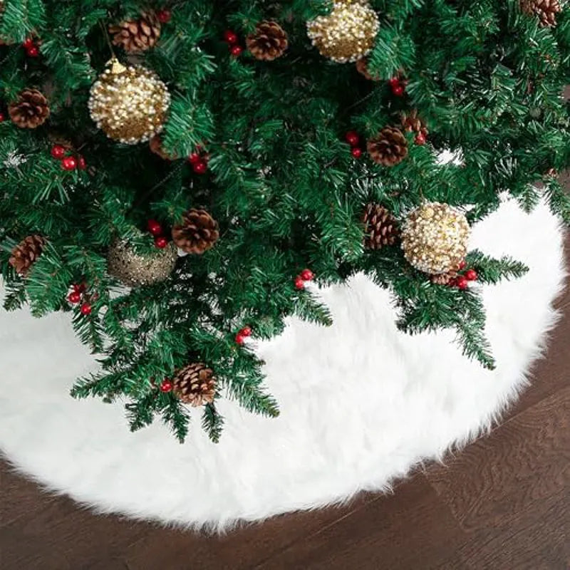 Mr. Pen Christmas Tree Skirt, 36 Inch, White Faux Fur