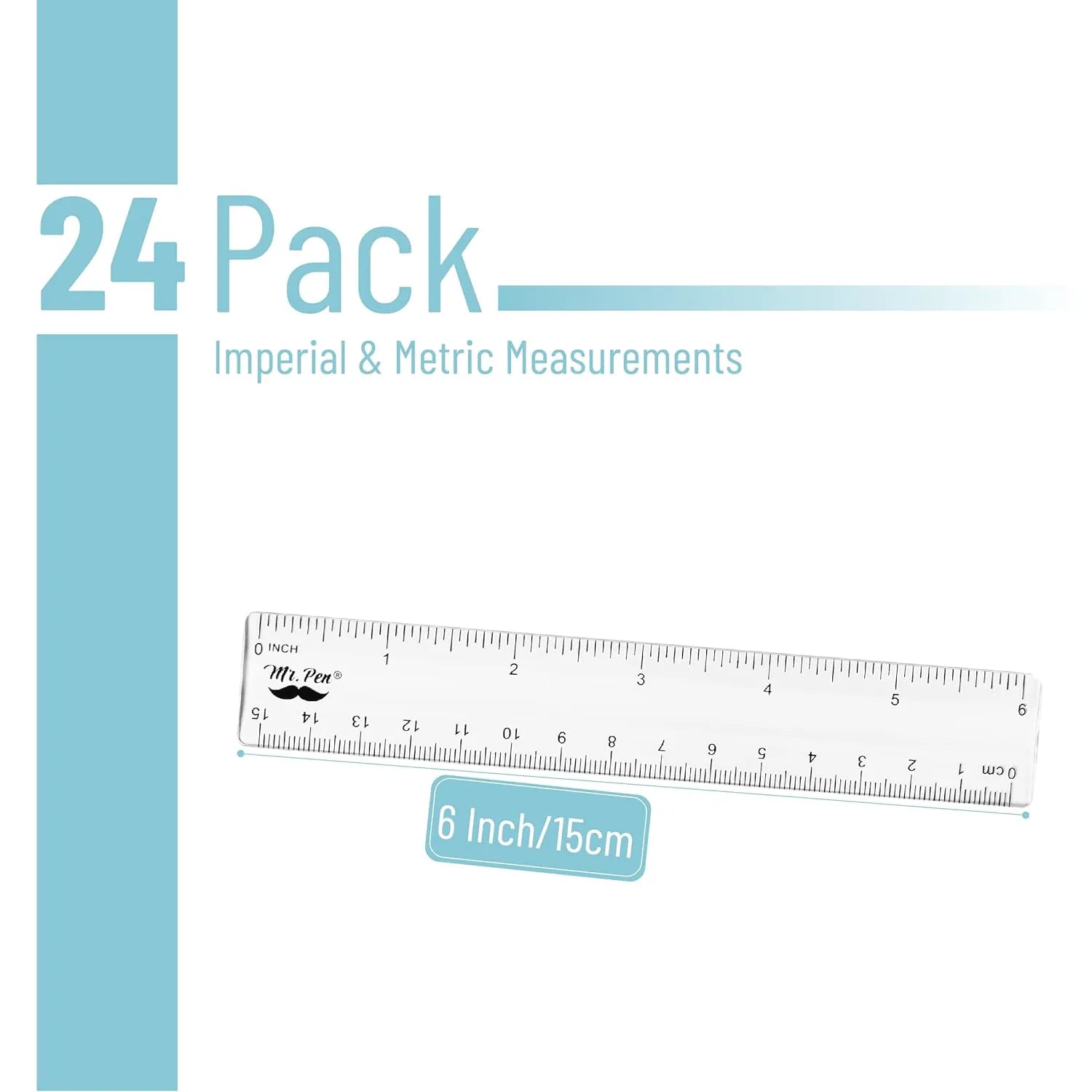 Clear Plastic Rulers 6 Inch (24 Pack) - Metric & Imperial