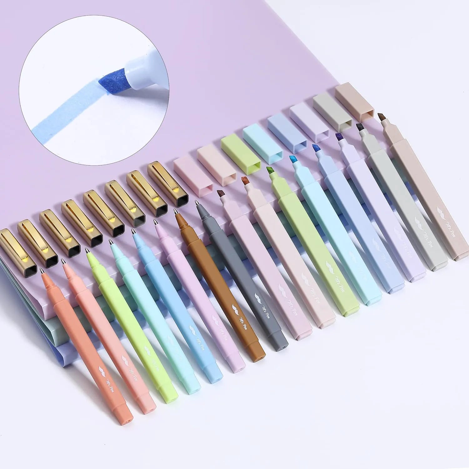 16 Pack No-Bleed Bible Highlighters & Pens, Pastel Colors, Black Ink, Aesthetic Design