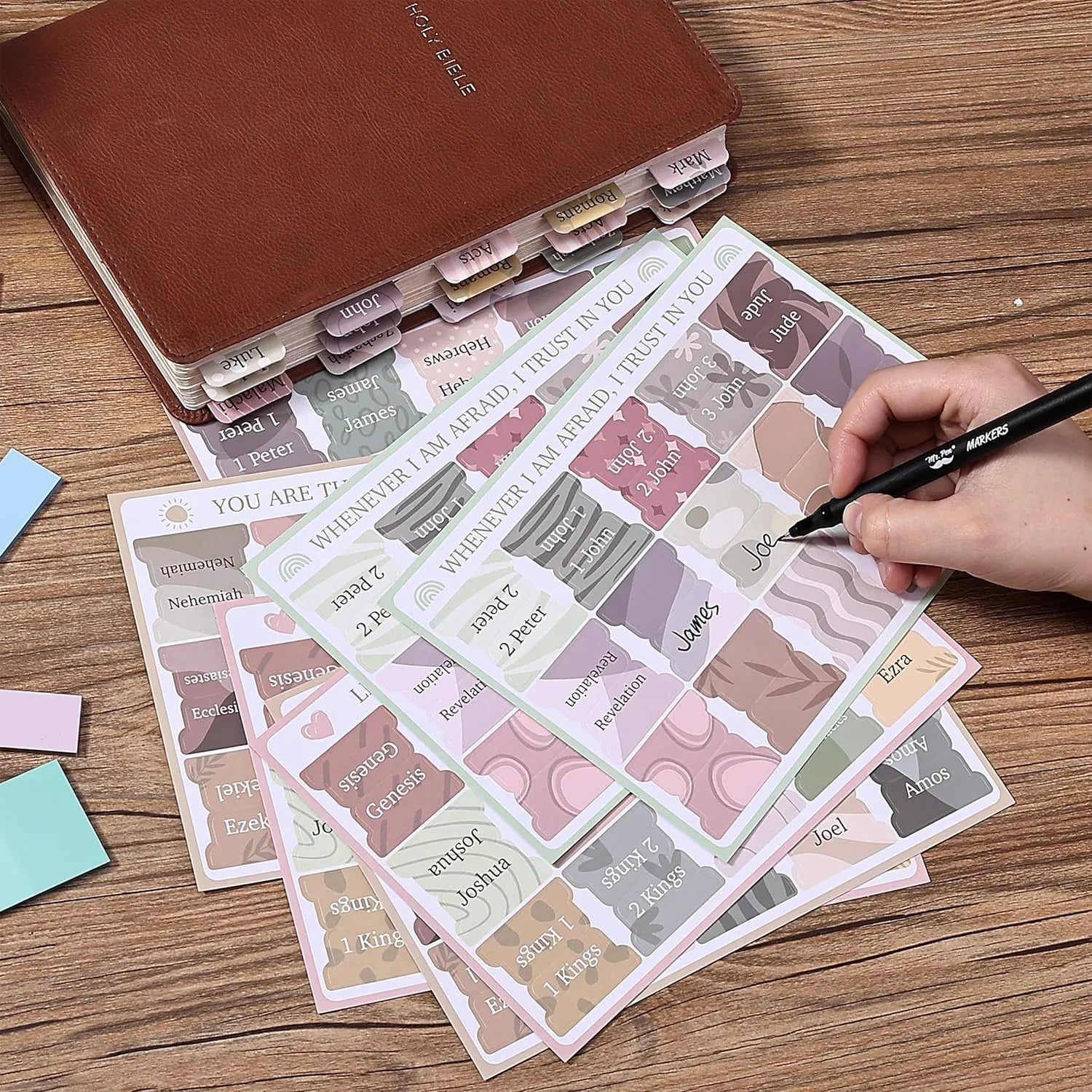 Bible Journaling Kit with No-Bleed Highlighters, Pens, Tabs, Prayer Cards, Sticky Notes, and Pencil Case