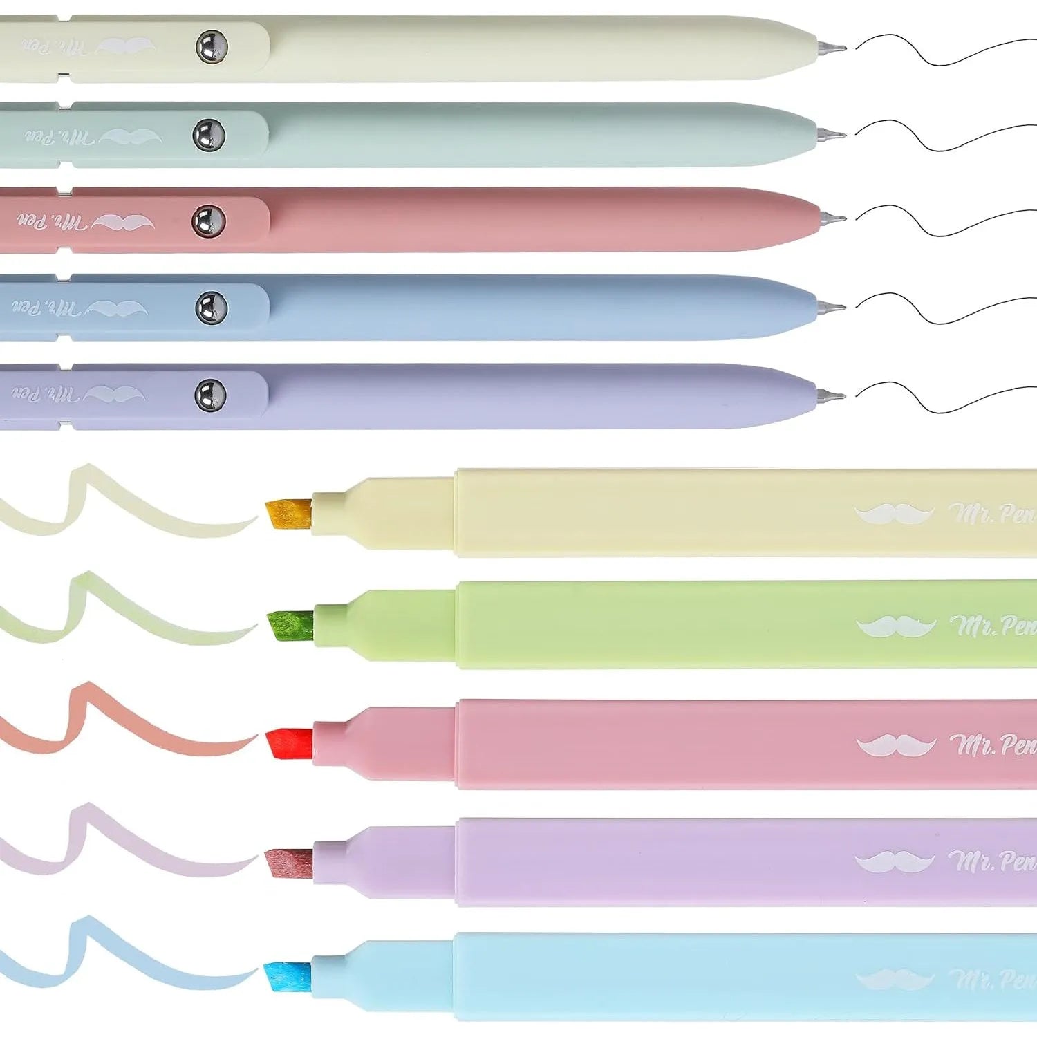 Aesthetic Bible Highlighters & Gel Pens Set - 10 Pack, No Bleed Assorted Colors, Black Ink Pens for Journaling & Study