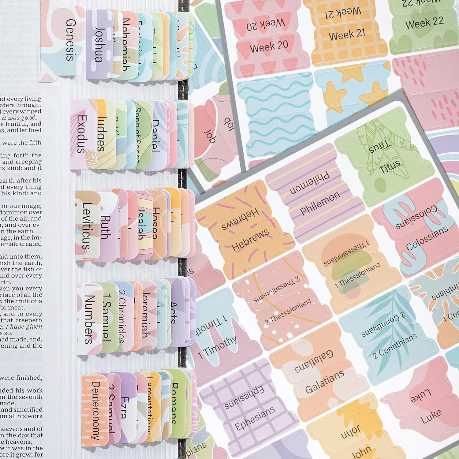 Bible Tabs (120 Count) - Laminated, Easy Apply, Old & New Testament with 30 Customizable Blank Tabs