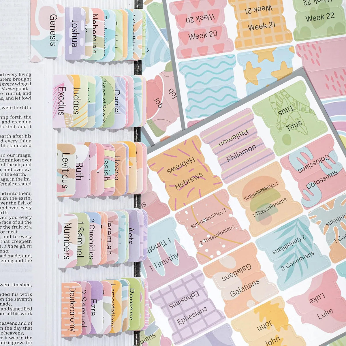 Bible Tabs (120 Count) - Laminated, Easy Apply, Old & New Testament with 30 Customizable Blank Tabs