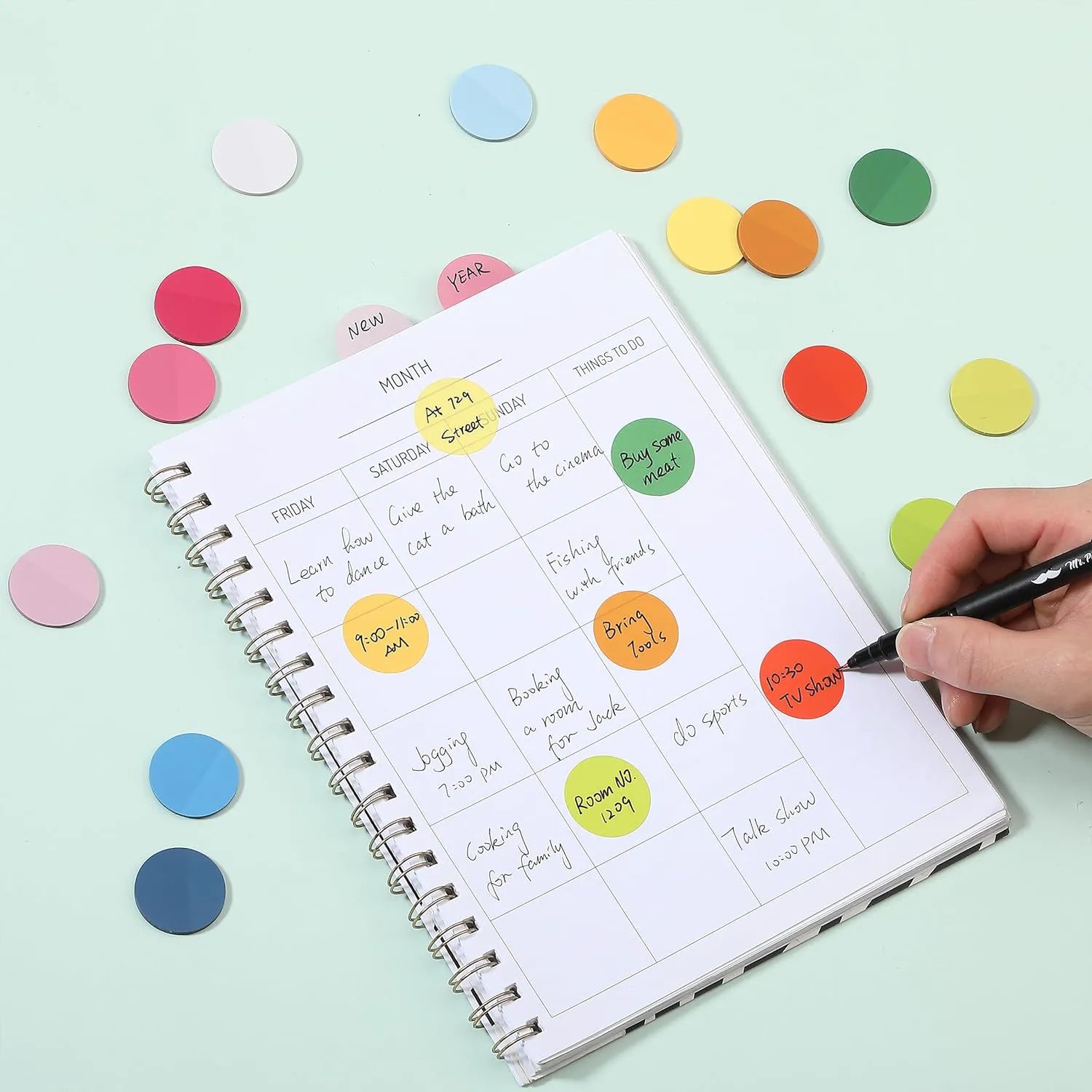 560 Pcs Transparent Round Sticky Notes, Assorted Colors, 28mm, with Quick-Dry Pen