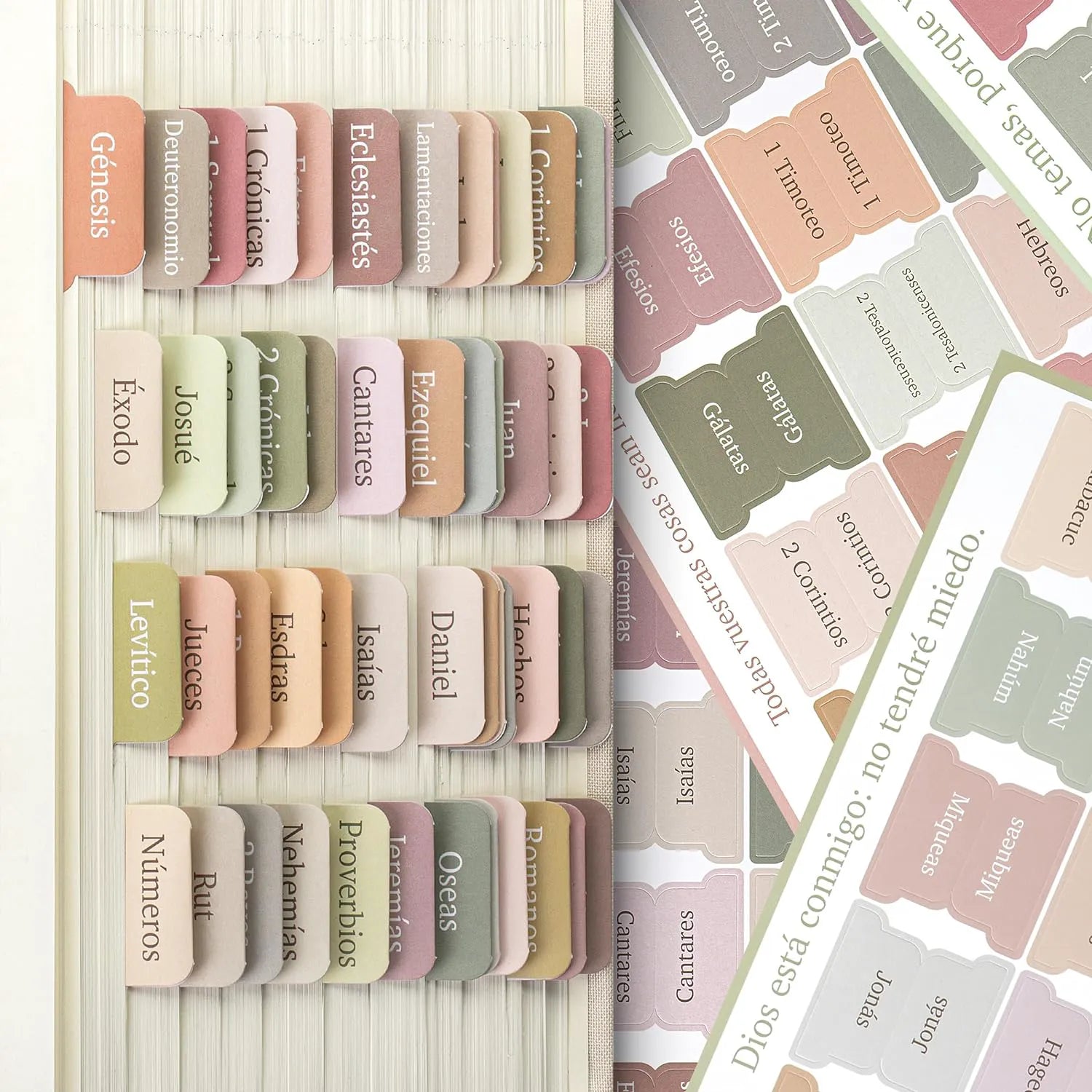 Boho Laminated Bible Tabs (75 pcs) for Old & New Testament - Easy Apply Journaling Supplies