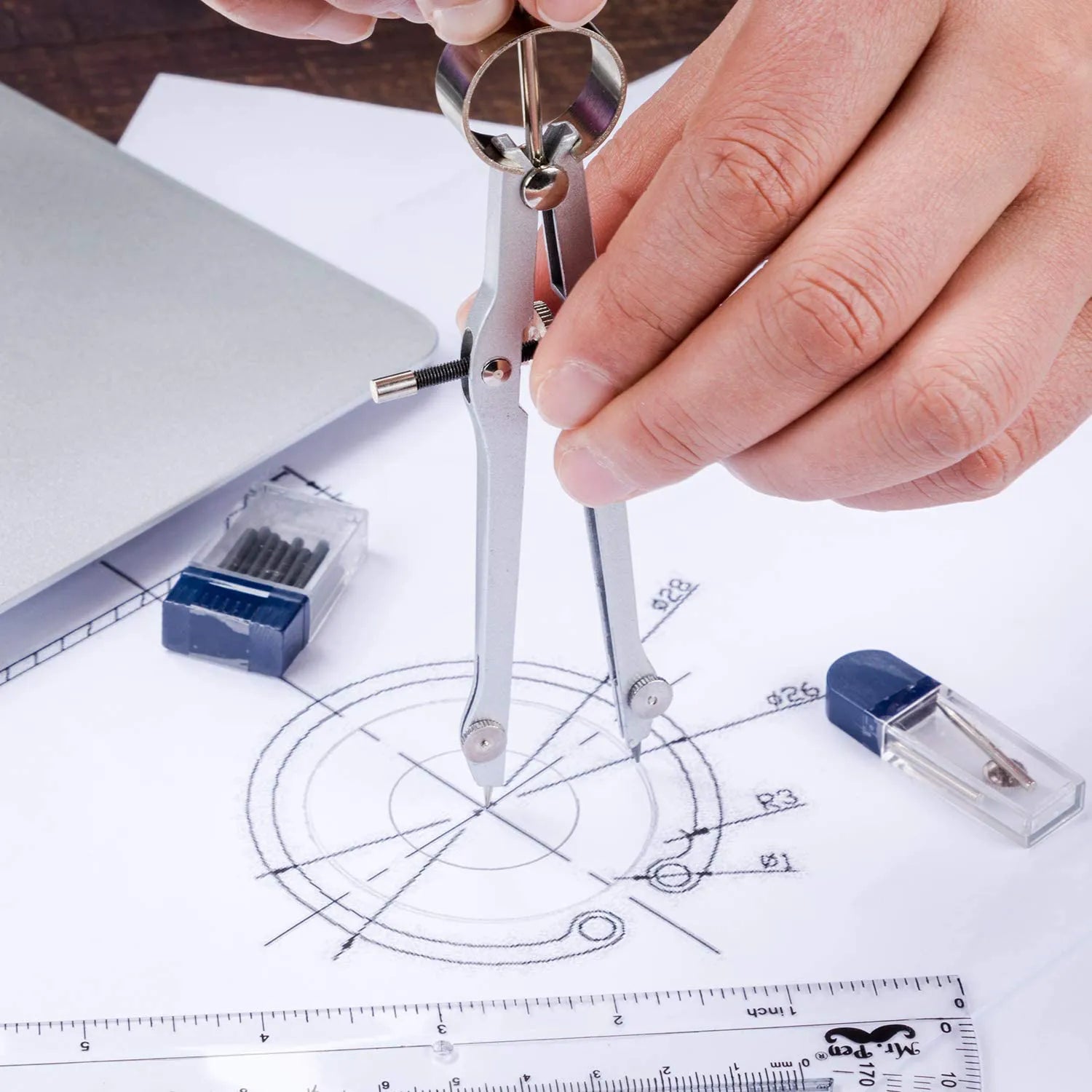 Metal Compass and Transparent Protractor Set