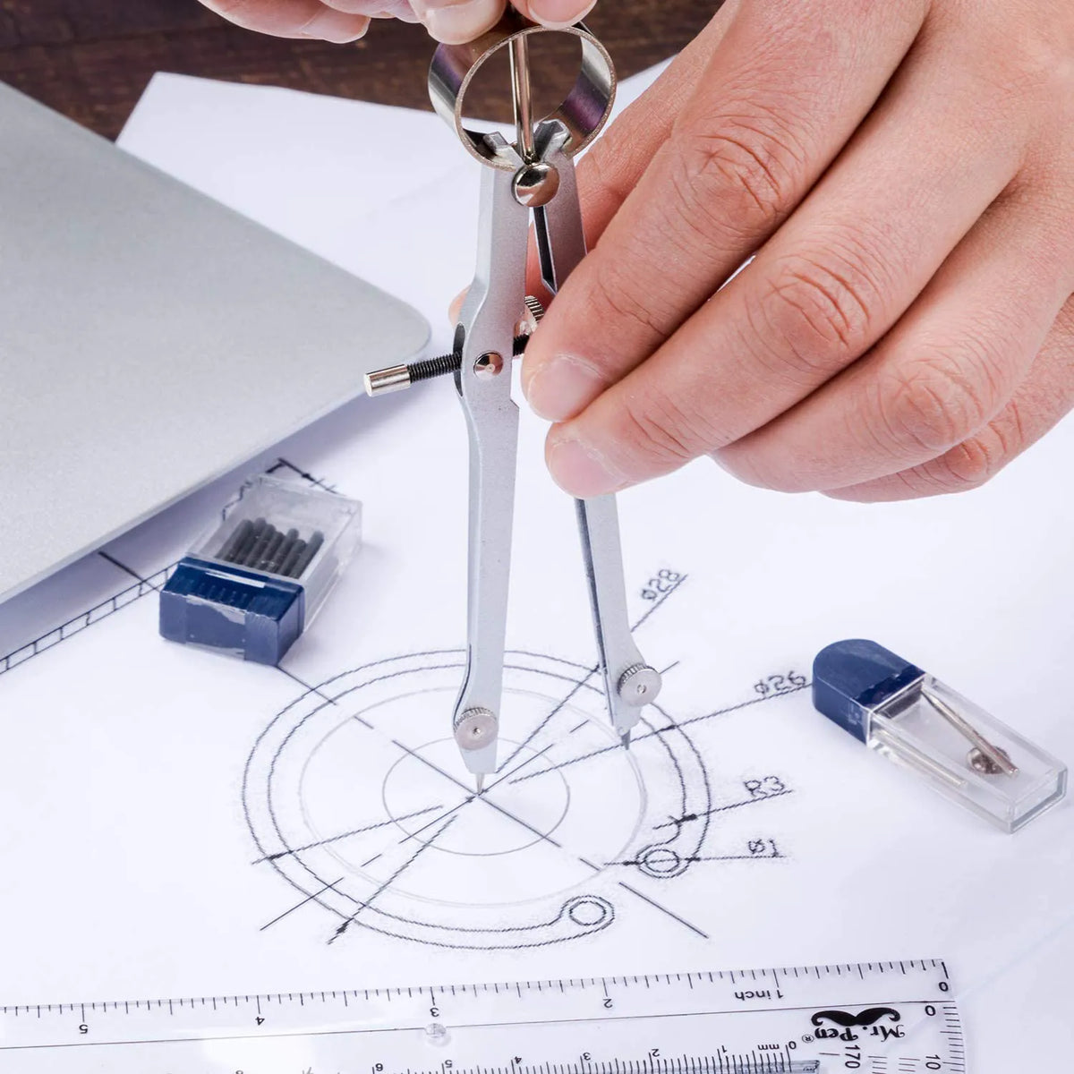 Metal Compass and Transparent Protractor Set