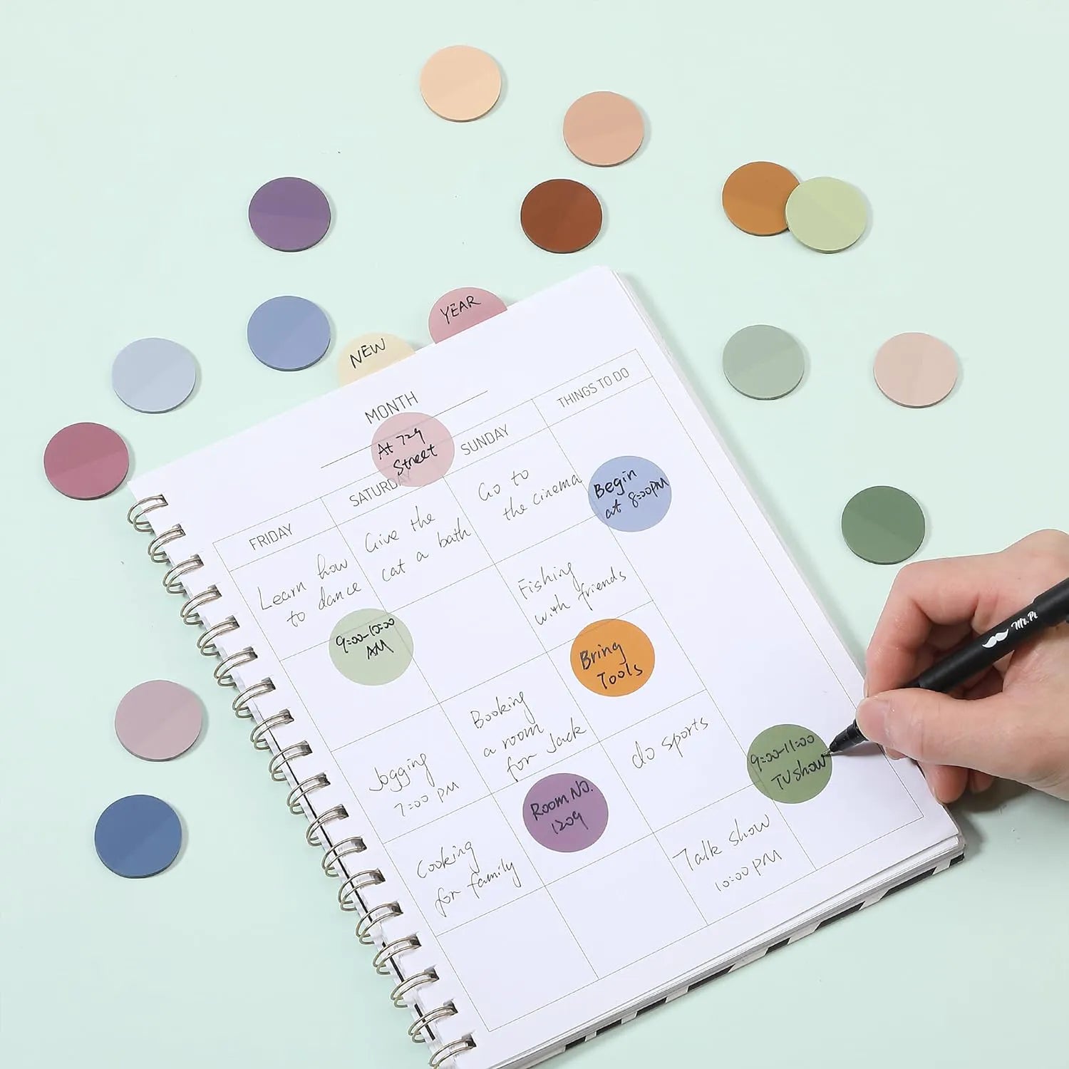 560 Pcs Transparent Round Sticky Notes, Assorted Colors, 28mm, with Quick-Dry Pen
