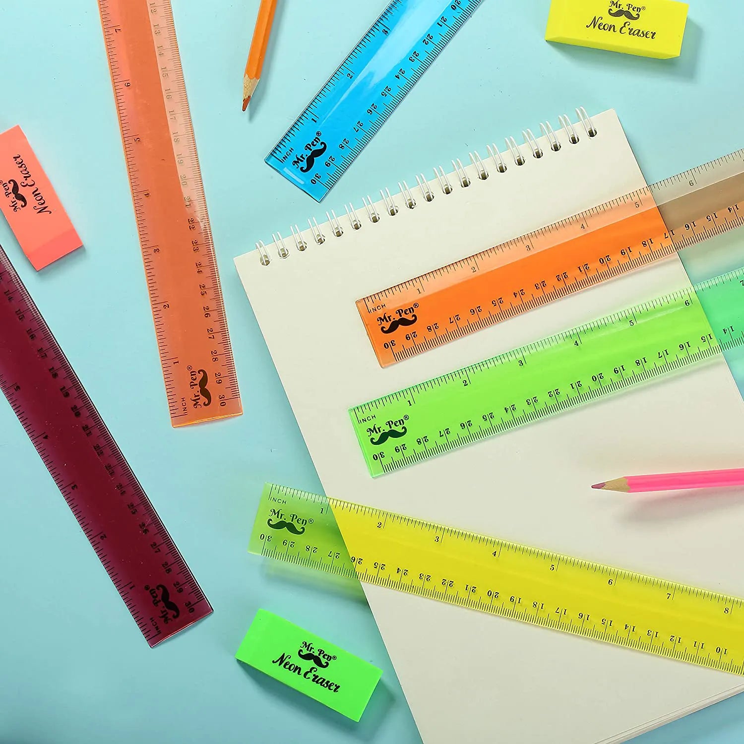 Kids Ruler 12 Inch (6 Pack) - Assorted Colors, Inches & cm, Clear