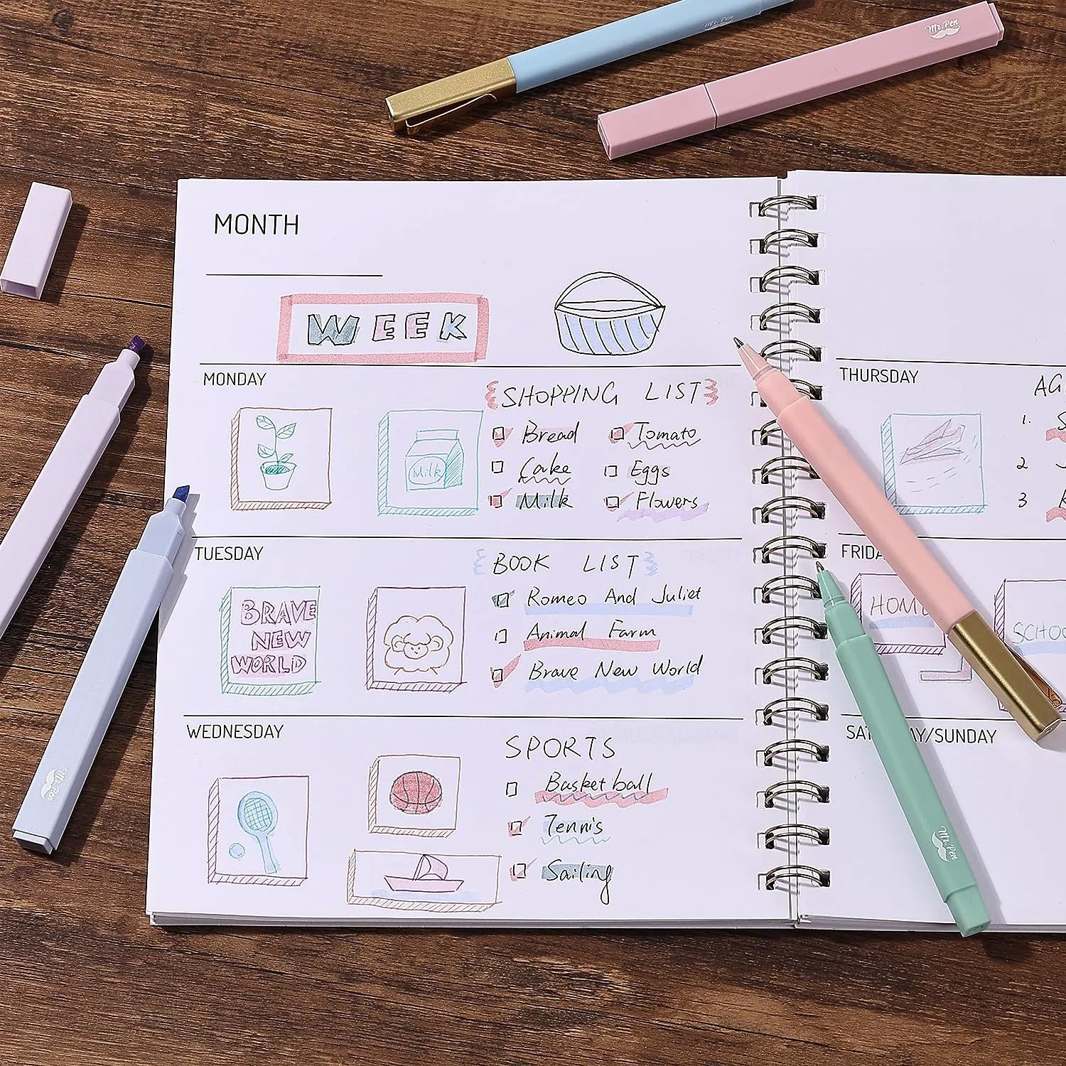 Aesthetic Highlighters & Ballpoint Pens, 12 Pack