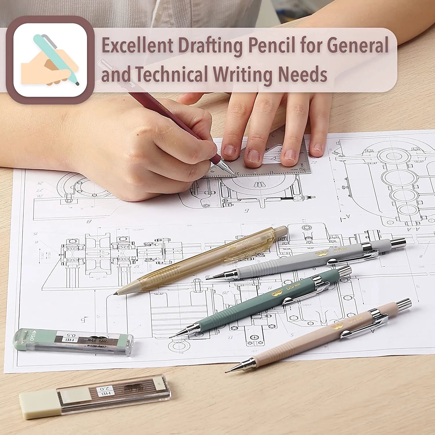 Vintage Mechanical Pencil Set - 5 Sizes with HB Leads