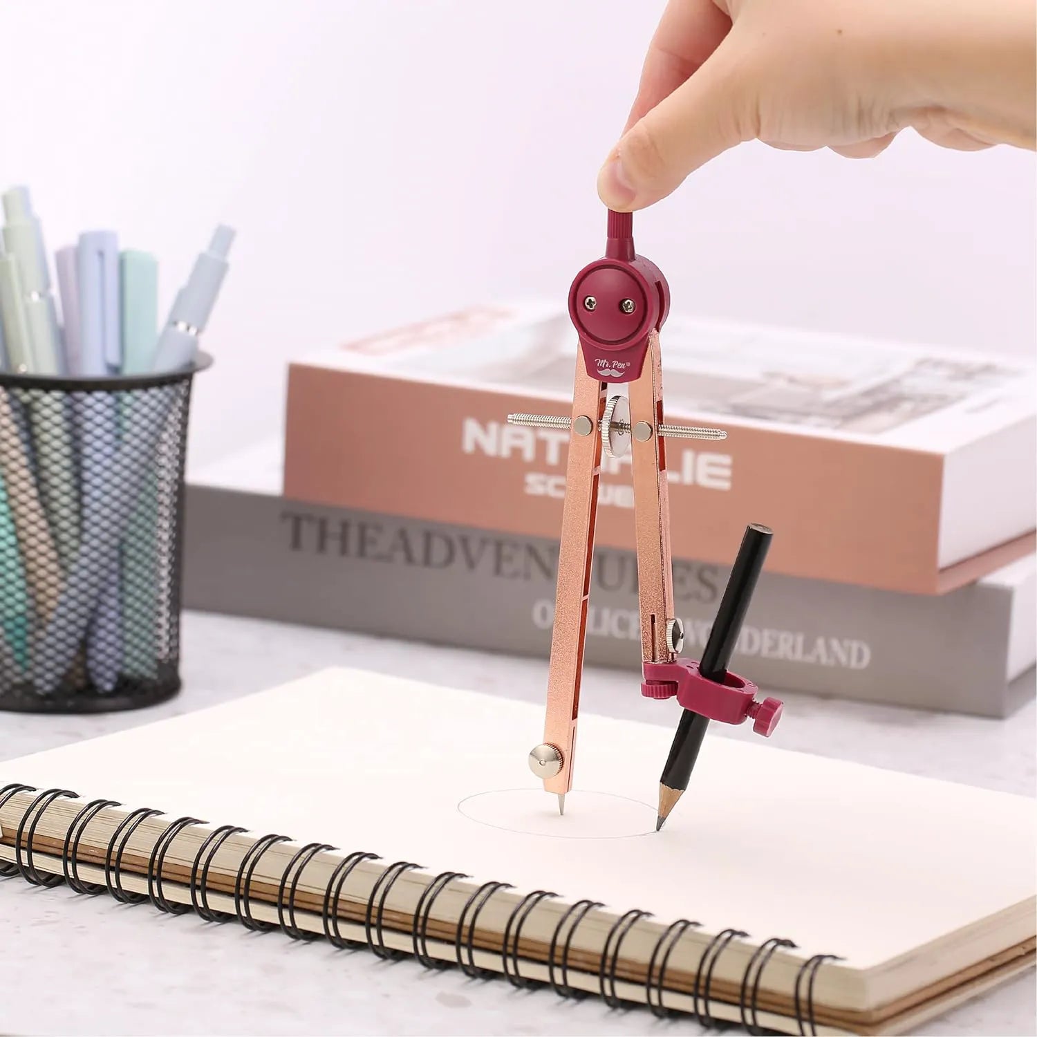 Rose Gold Drawing Compass for Geometry, Draws Up to 11 Inches