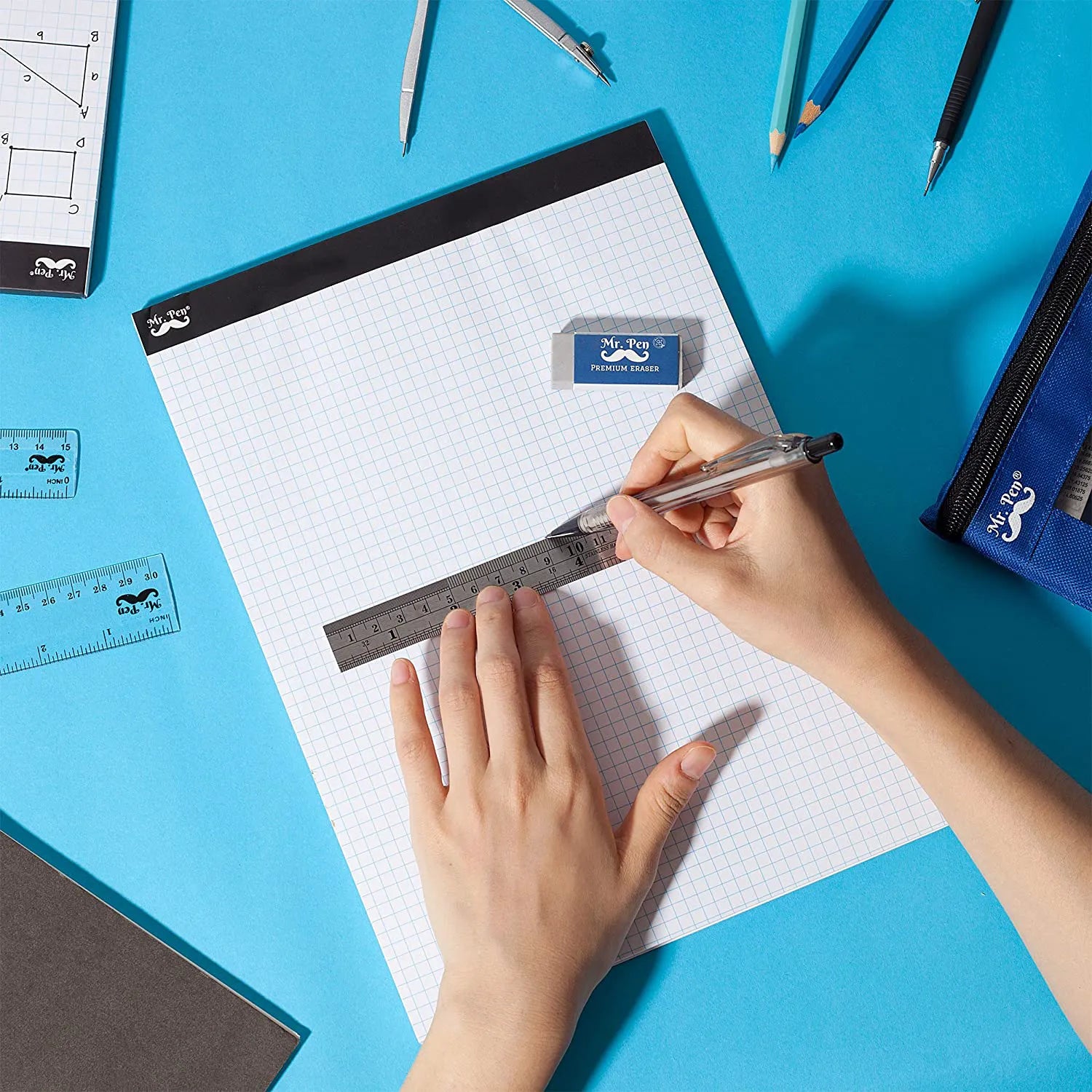 Graph Paper Pad 11" x 8.5", 4x4 Grid (4 Squares/Inch), 55 Sheets, Quad Ruled